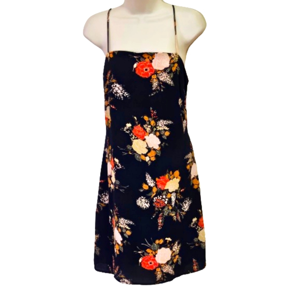 Mi ami Blue/Orange/Yellow Multi-Color Floral Sleeveless Slip Dress,Large